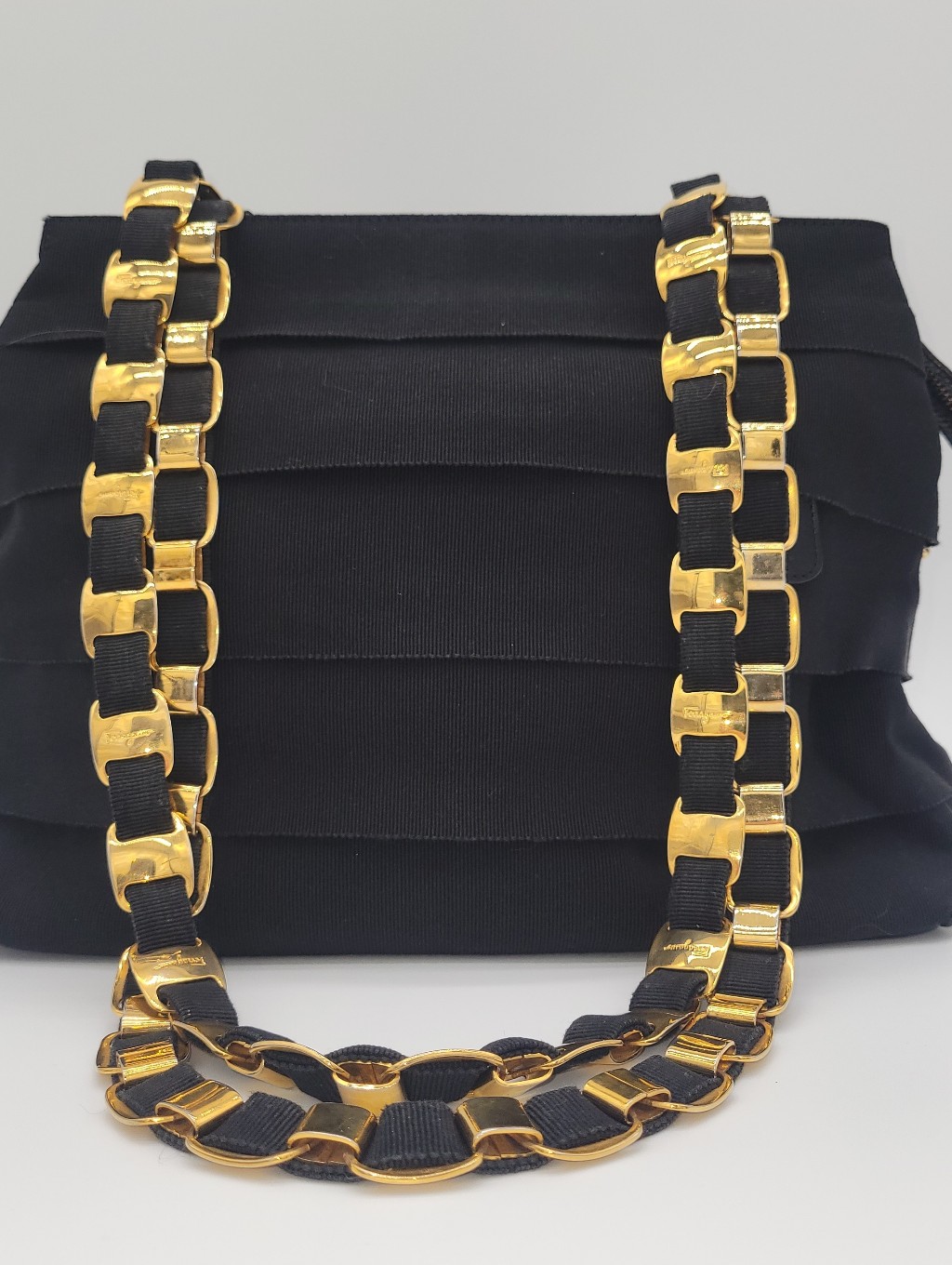 Vintage Salvatore Ferragamo Vara Tiered Grosgrain Ribbon Shoulder Bag